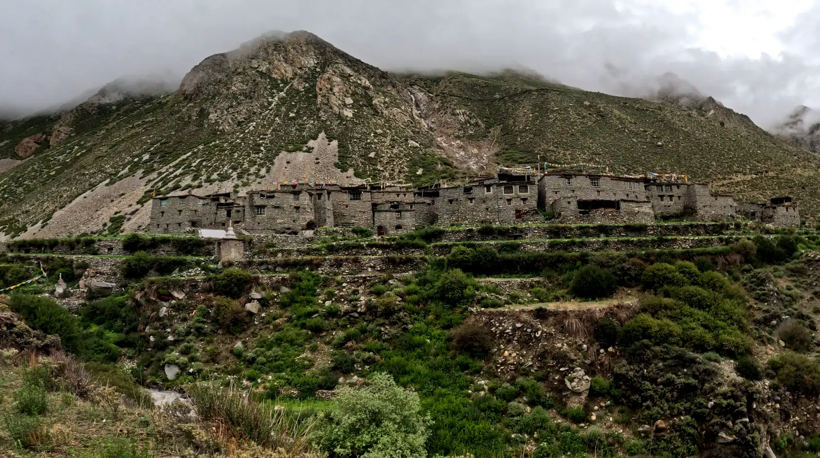Til Village, remote settlement in Limi Valley, Humla, Nepal with traditional Tibetan-style houses and Himalayan backdrop