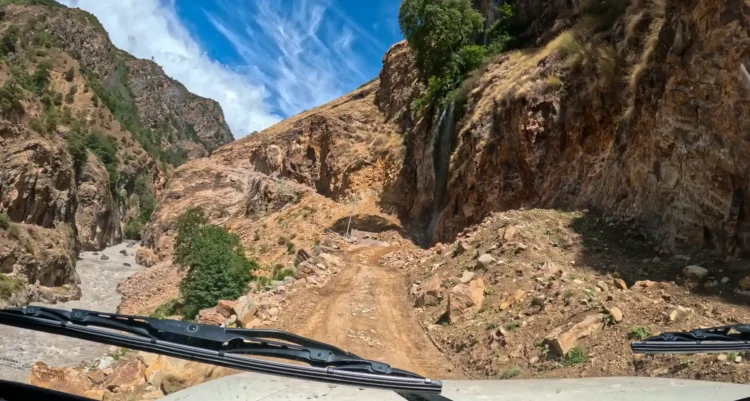 Chyachhara Waterfall along Karnali Corridor road to Humla Simikot Nepal - Scenic view on Mt. Kailash Motorbike Tour from Nepal